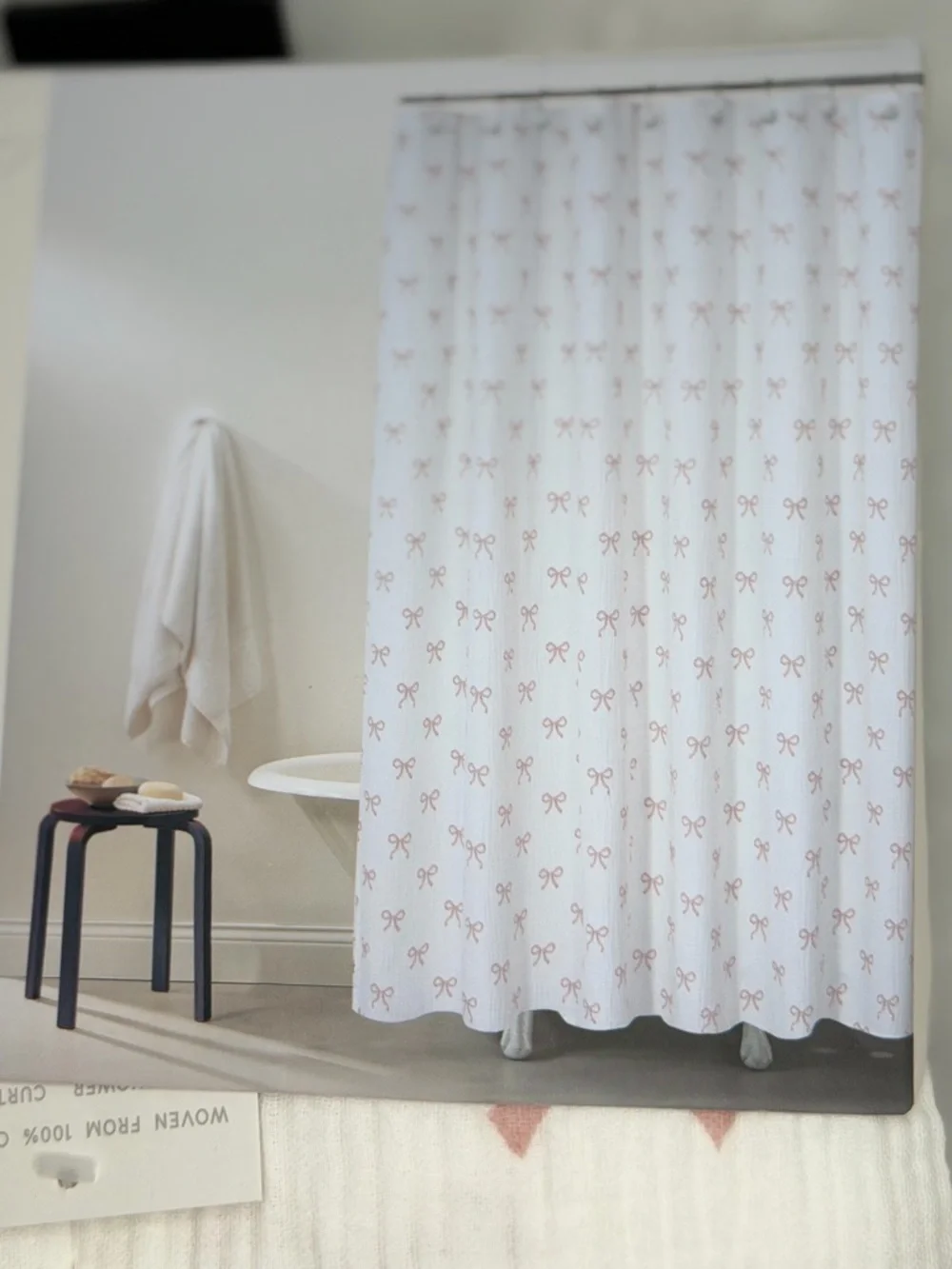 Beau Monde pink bow coquette cottage core farmhouse Shabby chic Shower Curtain